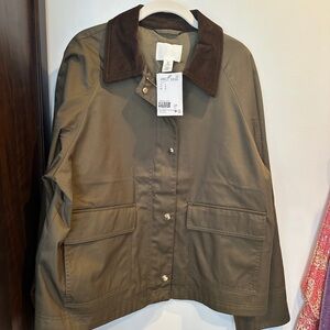 H&M Olive Utility Jacket with Brown Collar
